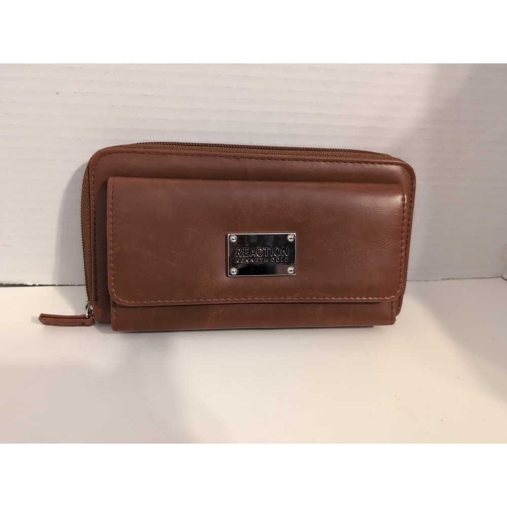 NWOT Kenneth Cole Reaction Women's Napa Zip Around Wallet Brown Faux Leather